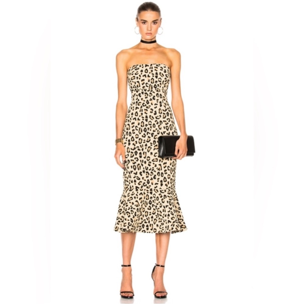 Cinq à Sept Luna Strapless Leopard Bodycon Flounce Dress Size 0 Animal Print